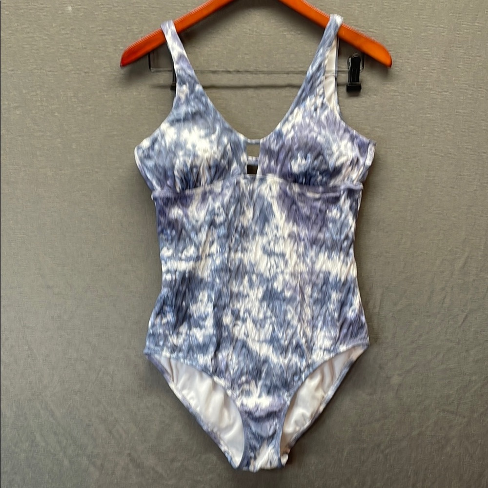 Athleta Blue and White Tie-Dye Bodysuit One Piece